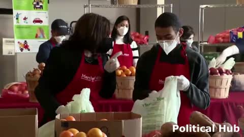 Vice President Kamala Harris doing volunteer work on MLK Day at Marthas Table in Washington, DC.