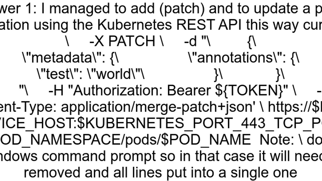 Add pod annotation through Kubernetes REST API