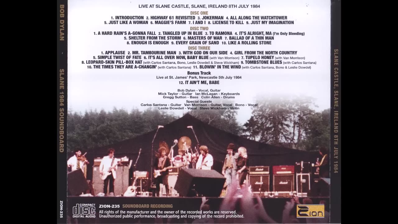 Bob Dylan, Slane Castle, Ireland 8th July 1984