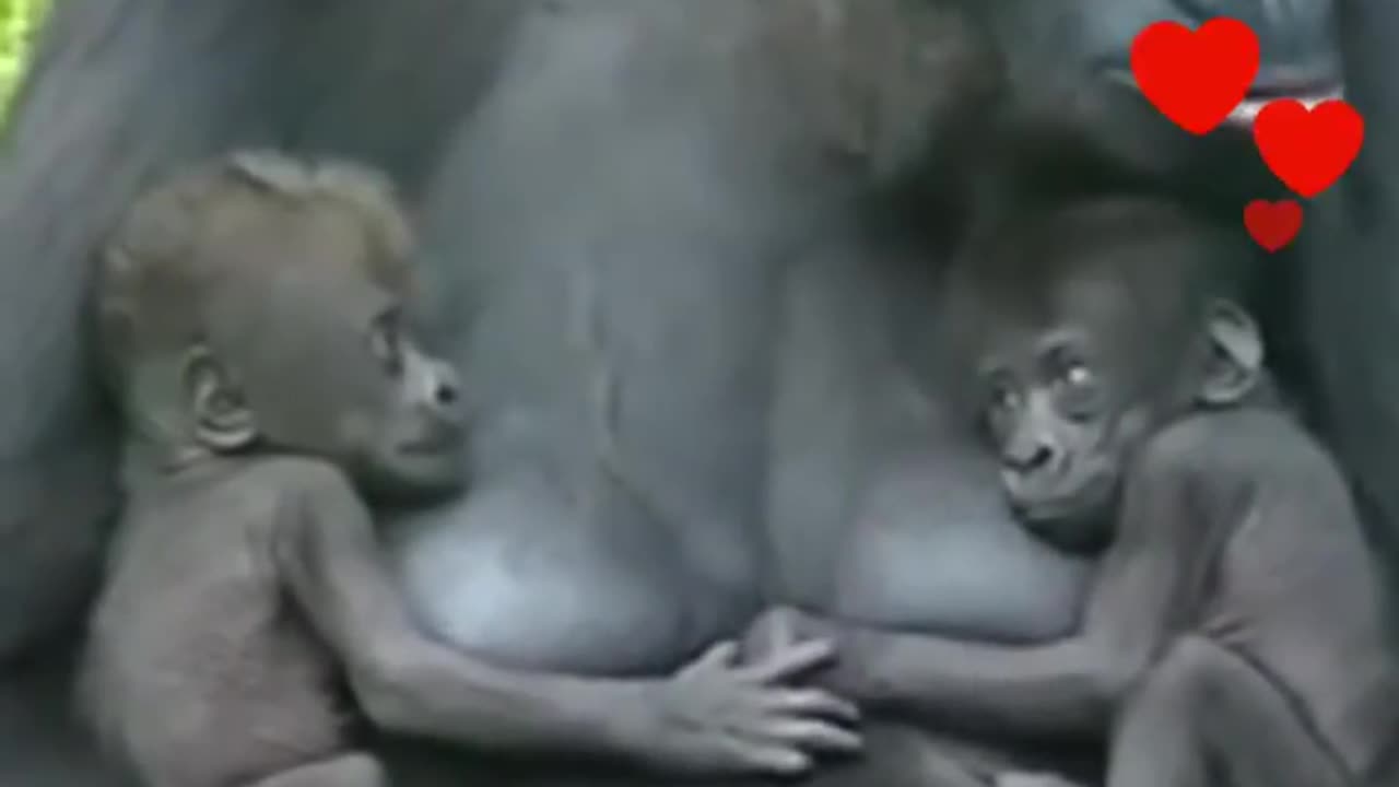 Gorilla playing with babies