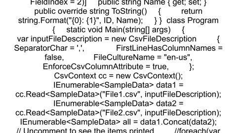 Combine contents of two files using LINQ to CSV