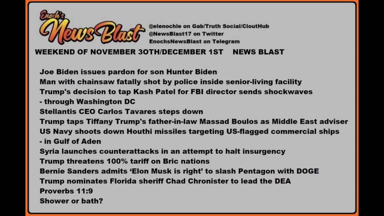 Weekend of Nov 30, Dec 1, 2024 News Blast