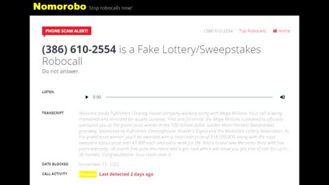 Outgoing Call To Alleged Publishers Clearing House: Worker Drops F-Bomb, 386-610-2554, 11/22/22