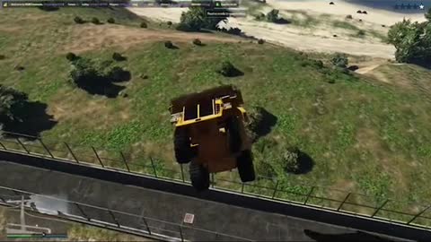 Jumpingover themilitary base.. inadump truck... GTA