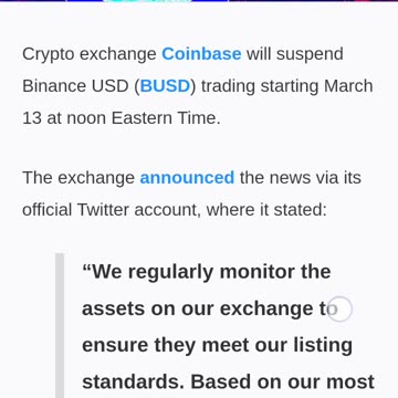 Coinbase stops BUSD transactions