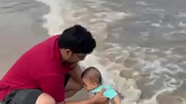 ayaansh's first time at beach _ scared of waves