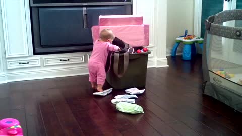 Morgan Digging in Diaper Bag