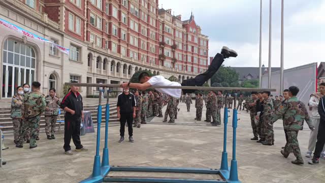 The drill sergeant performed at the school