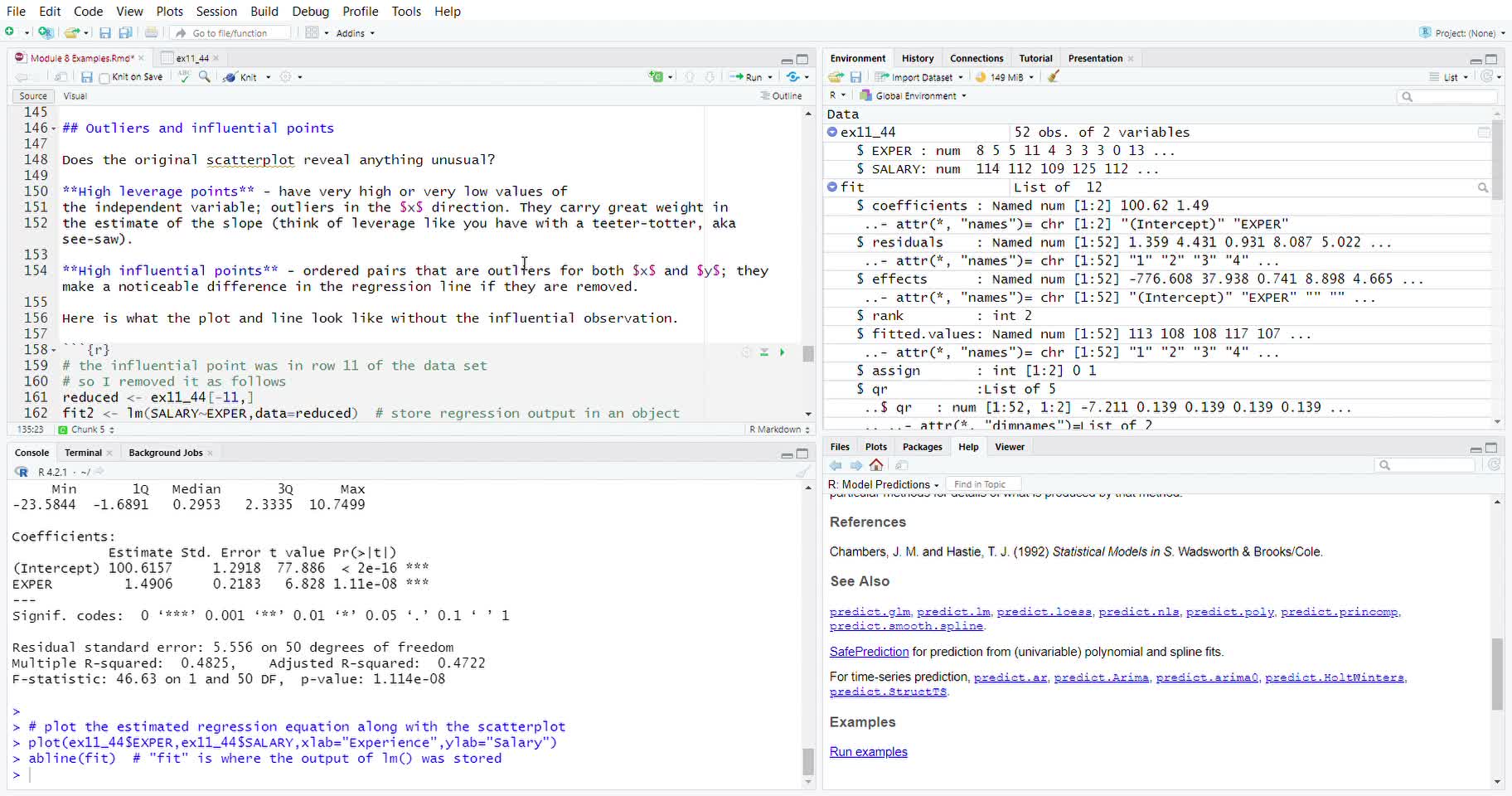 MATH 810 Simple Linear Regression in R