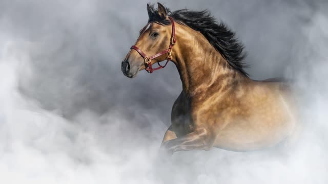 Andalusian Horse In Halter In Light Smoke Free To Use Loop Video (No Copyright)