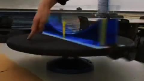 Demonstration of what water does when it is spinning over a flat plane - in French