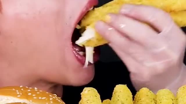 Long Cheese Stick Squid Burger Corn Sarad MukBang~!!