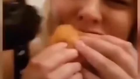 dog eating sandwich with a girl