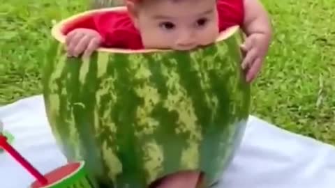 Cute baby Have fun with Watermelon