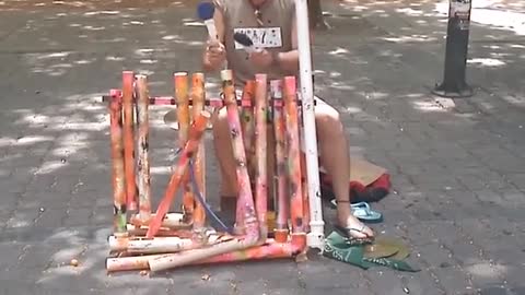 7 Nations Army song with a craft percussion instrument, Montevideo's Old City (Ciudad Vieja)