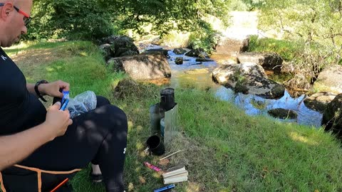 Making a coffee. Riverside. MSR pocket rocket. Dartmoor. AUG 2022