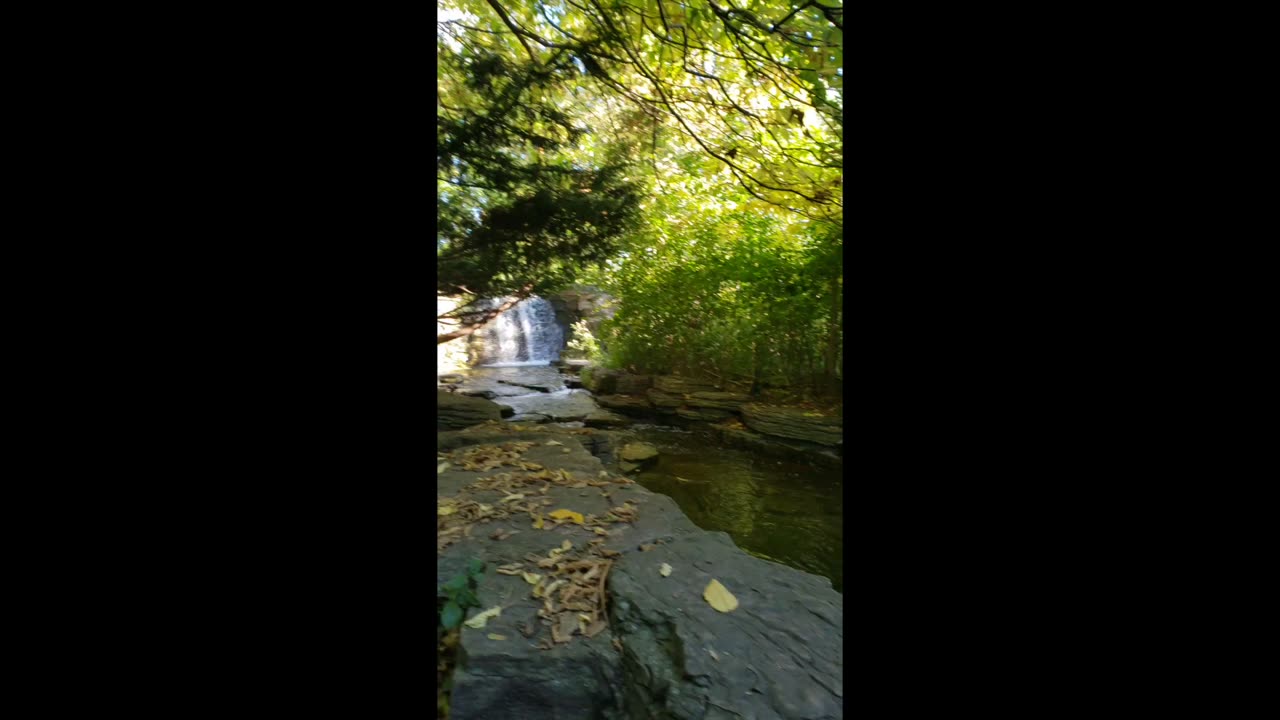 Small Waterfall and Stream on a Nice Autumn Day in October