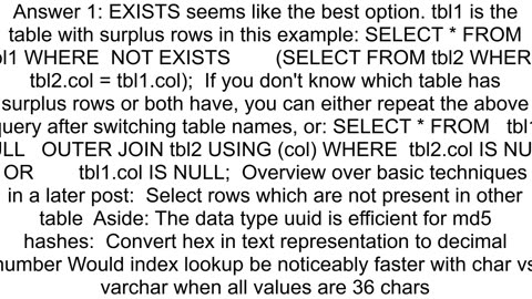 Find difference between two big tables in PostgreSQL