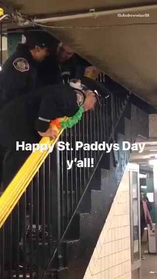 Drunk cop barfs all over the subway station instead of using a trash can