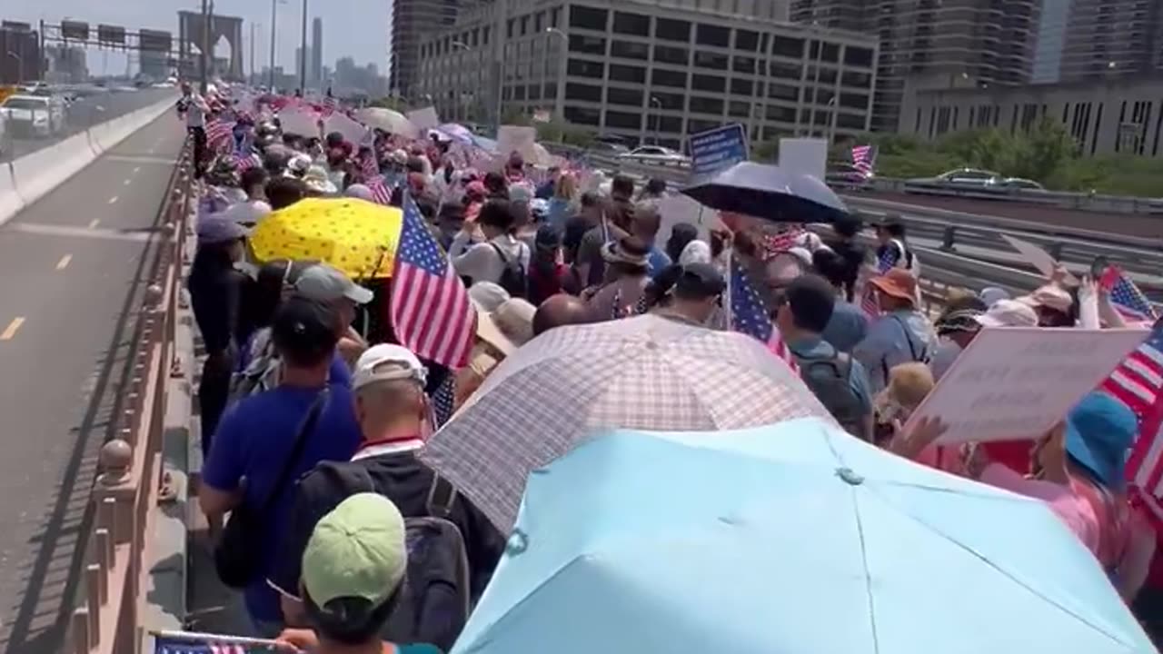 Protest against migrant shelters in NYC.