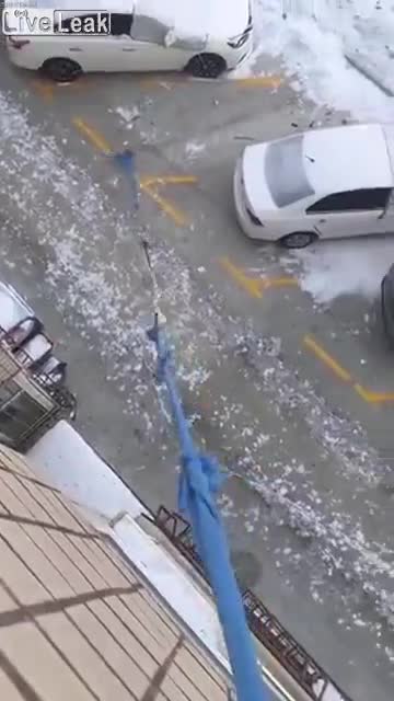 Man walks dog with long rope