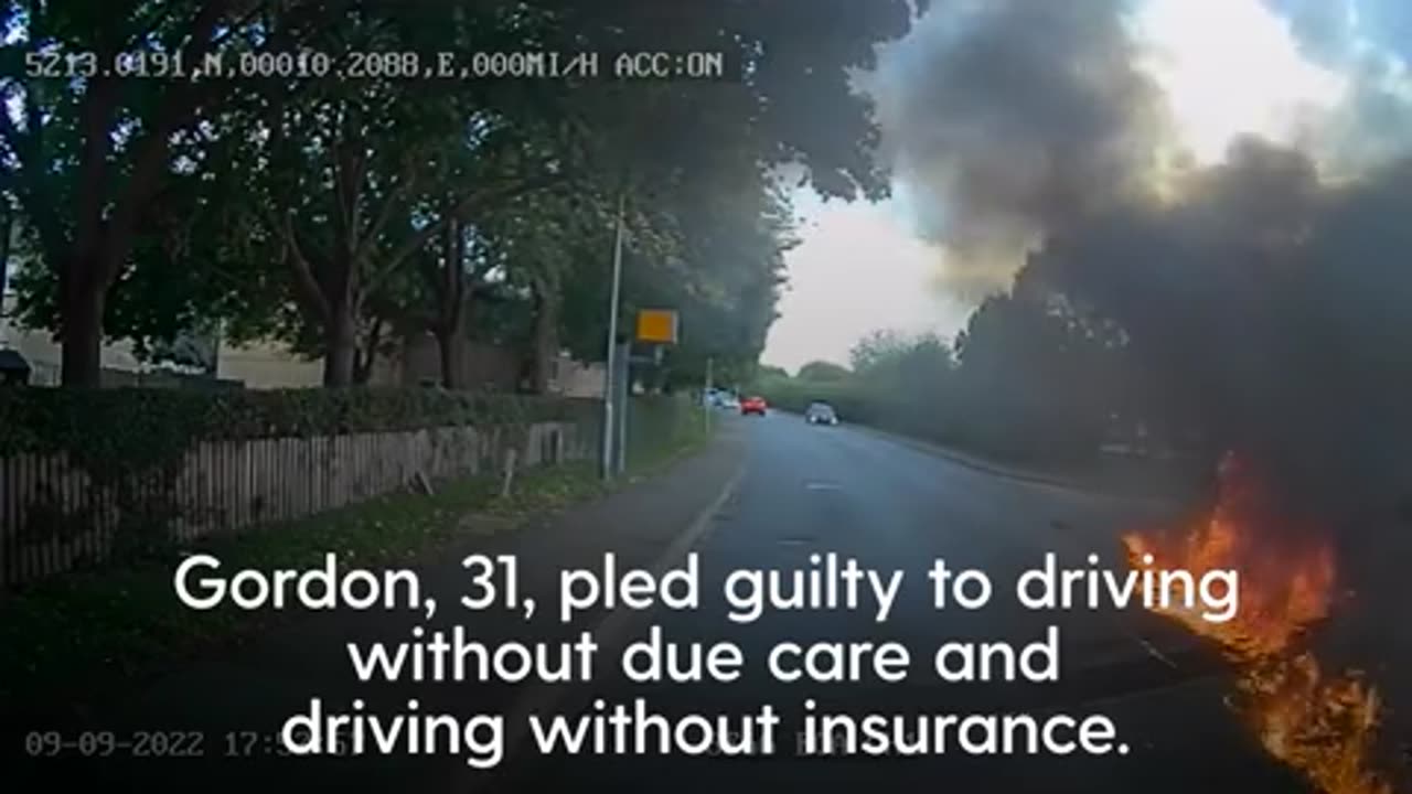 Motorbike rider fined over fireball crash caught on dashcam