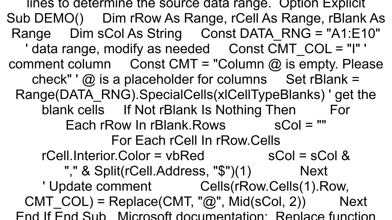 Generate text indicating which cells in a row are empty