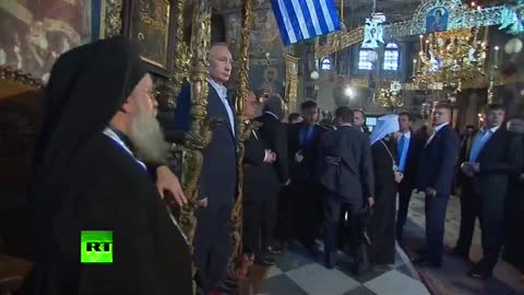 Ecumenistul Eretic Putin cu Ecumenistii Eretici Efrem de la Vatoped, Alfeev si Kiril 28.05.2016