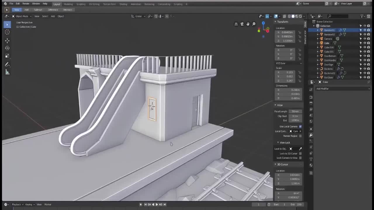 3 Blender Detailed Tutorial: How to Make a Lowpoly Isometric Timeline Modern Station