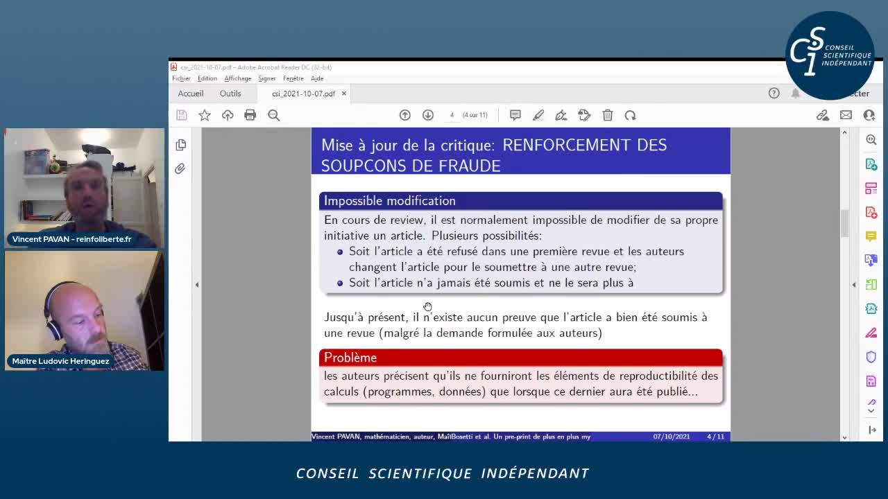 CSI n°26 - V. Pavan & Me Heringuez - Compléments / plainte contre X déposée par Reinfo Liberté