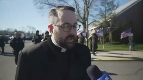 Priest talks about President Trump going to slain Cops Wake.