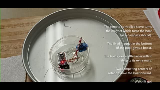 Inertial Magnetic Servo Boat with Fixed Second Magnet Goes Faster