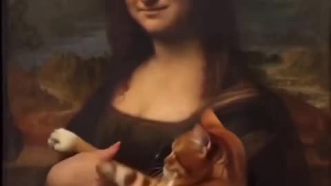 cat real lover with Monalisa (AI)...............