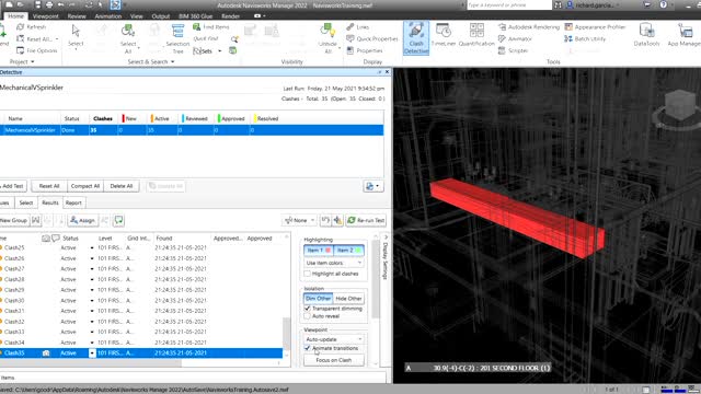 NAVISWORKS MANAGE 2022 LESSON 23: CLASH DETECTIVE RESULTS TAB