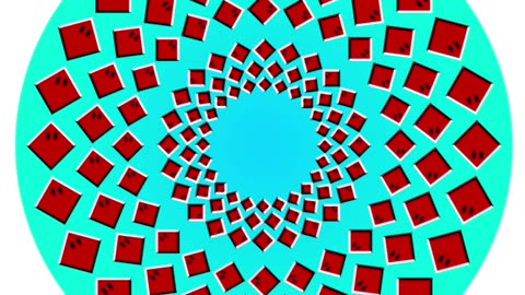 An optical illusion. Rotating rings of red squares in a turquoise circle.