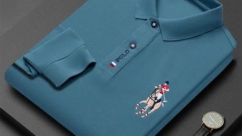 New Fashion Embroidery Men's Long Sleeve POLO Shirt Solid
