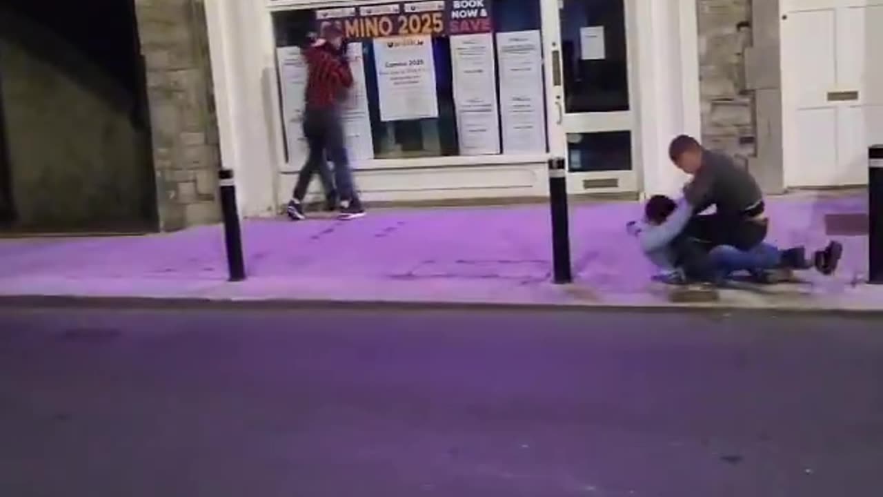 Drunken Irish Men Have a Good Old Punch Up Outside Local Pub