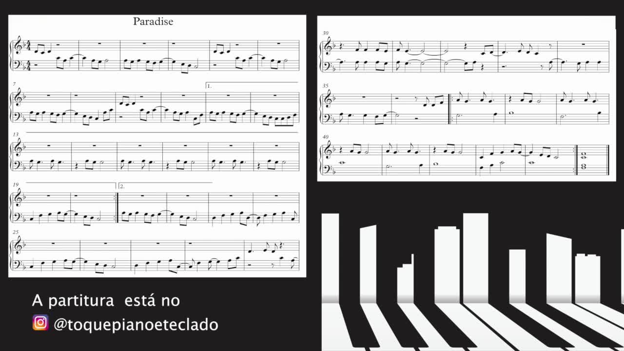 Paradise partitura de piano para iniciantes