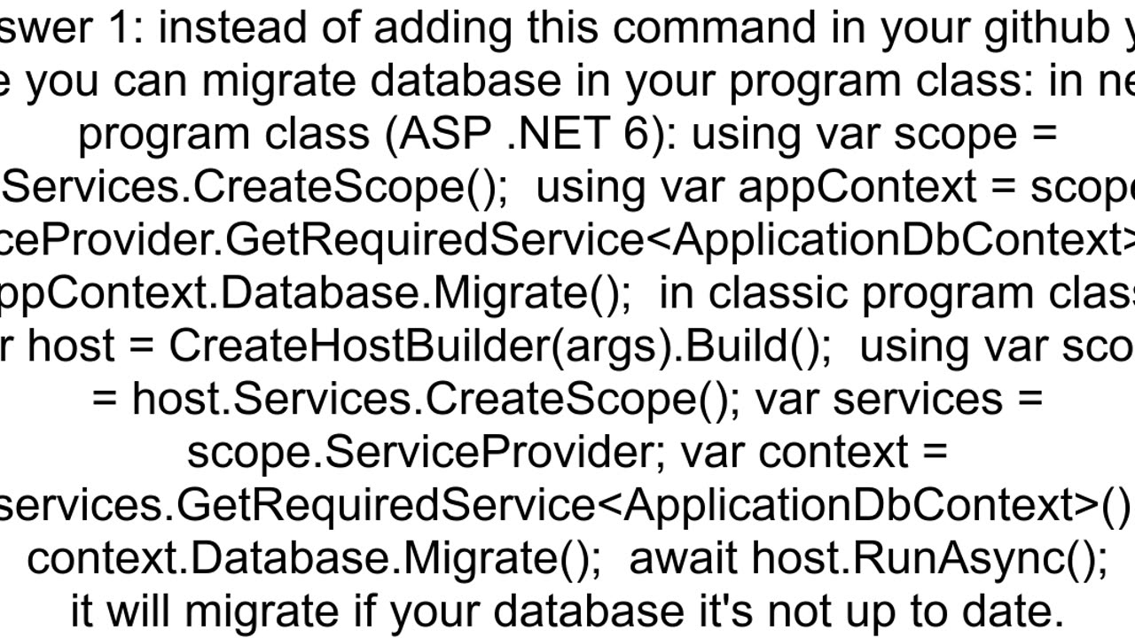 EF migrations not working in Github action same command works locally