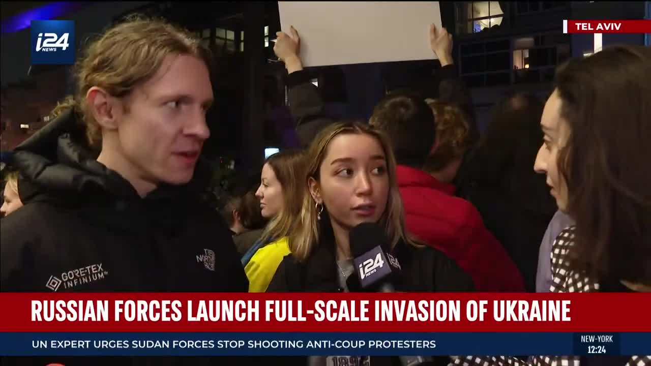 Protestors gather at the Russian embassy in Tel Aviv supporting Ukraine