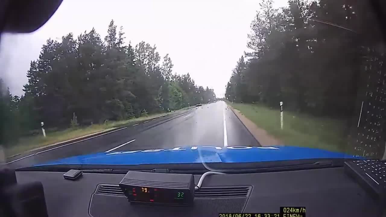 Speeding motorcycle crashes when he spots the police