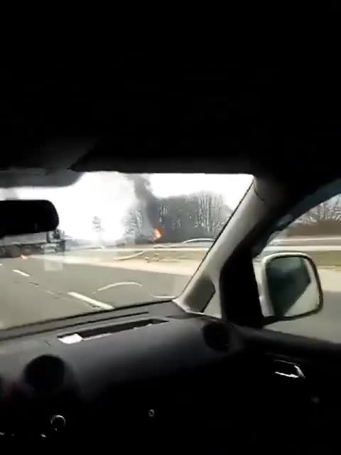 Russia attacks Ukraine - near Chernigiv, russian tanks and trucks