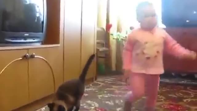 Mama Cat Takes Back Crying Kitten From Toddler