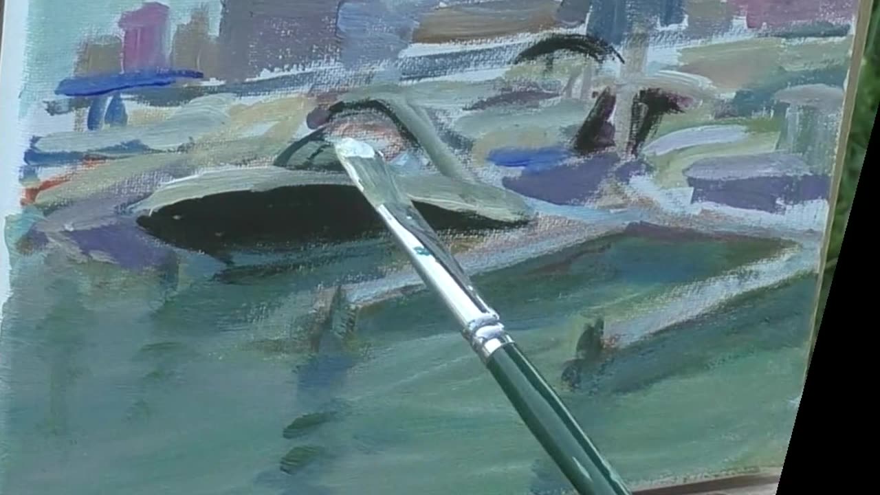 plein air painting at Columbia Island marina (timelapse painting) acrylic painting