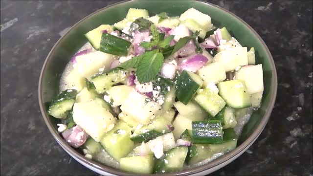 Cucumber - Honeydew Salad with Feta.