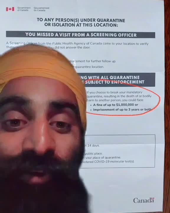 CANADA: Break Quarentine While Traveling - If Death Or Bodily Harm To Another Person Is Caused. You Could Face 1,000,0000 $ Fine Or 3 Years In Prison