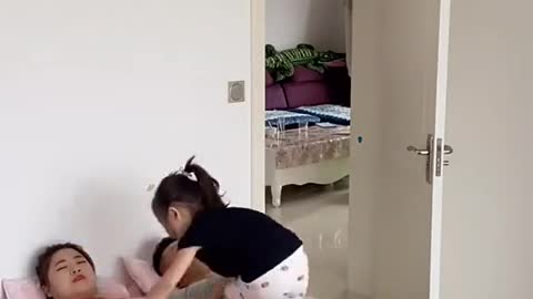 Family comedy video.mom,dad and their little daughter