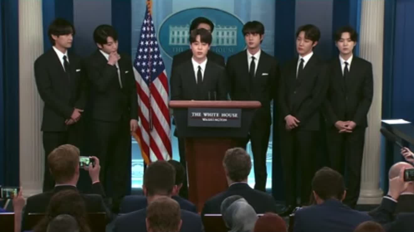 Korean boy band BTS joins Karine Jean-Pierre to give a briefing about the Biden administration's plans to combat AAPI hate