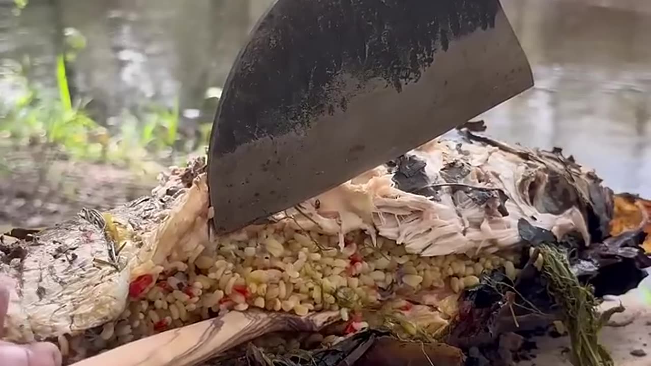 Çamur ve Yaprakta Sazan Pişirme 🐟 _ Cooking Carp in Primitive Mud and Leaves