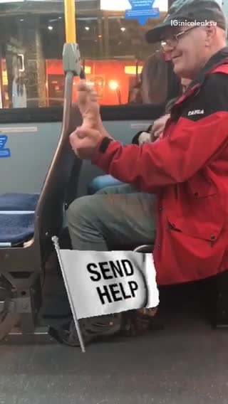 Nsfw man red jacket licks foot on bus